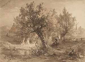 玛丽亚·沃斯《柳树下垂钓者的风景》