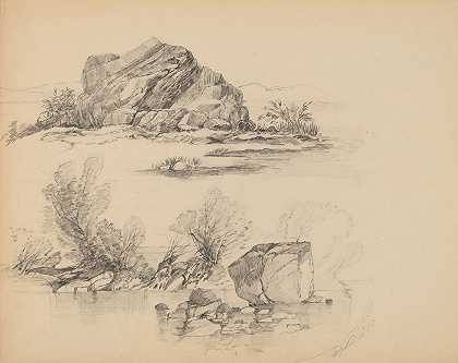约翰·威廉·卡西利尔的《湖岸岩石》