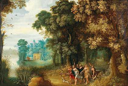 杰拉德·德·拉瓦莱（Gerard de la Vallée）的《黛安娜和她的睡莲的森林风景》