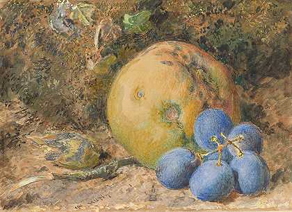 威廉·亨利·亨特《苔藓岸边的苹果、葡萄和榛子》