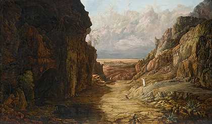 弗朗西斯·戈尔德（Francis Gold）的《遥远的岩石风景中的夏迦和以实玛利》