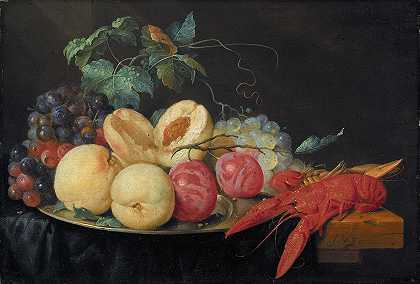 Joris van Son的《水果和煮小龙虾的静物》