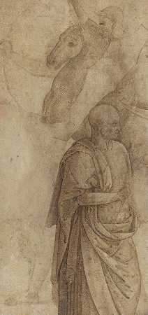 彼得罗·佩鲁吉诺（Pietro Perugino）风格的《骑手和站着的斗篷人，仿古（verso）》
