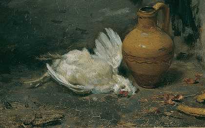 奥古斯特·冯·佩滕科芬（August von Pettenkofen）的《死鸡和朱古力的静物》（Still Life with Dead Chicken and Jug）