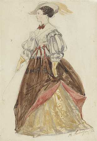 查尔斯·罗克森（Charles Rochussen）的《穿着华丽服装、戴着帽子、手拿鞭子的女人》