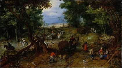 《一条有旅行者的林地之路》作者：Jan Brueghel The Elder
