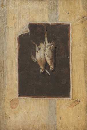 Cornelius Norbertus Gijsbrechts的《Trompe L’oeil.木板隔板，墙上挂着两只死鸟的静物》