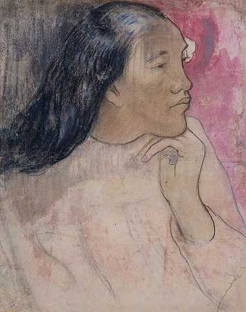 保罗·高更（Paul Gauguin）的《头发里插着花的塔希提女人》