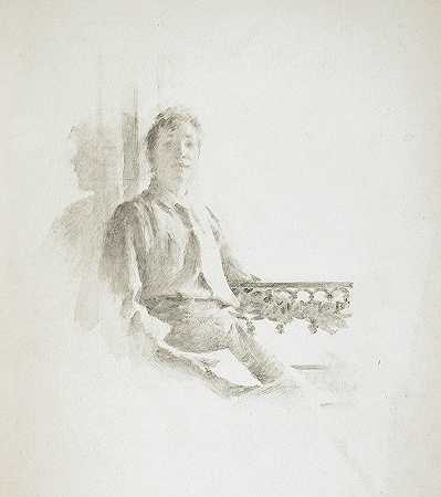 西奥多·罗宾逊的《坐在阳台上的女人的肖像》