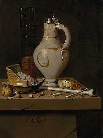 爱德华特·科利尔（Edward Collier）的《一个由烟具、一个水壶和一个部分装满啤酒的高玻璃杯组成的toebakje静物》