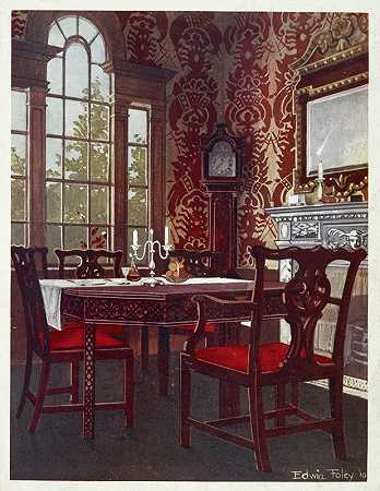 Edwin Foley的“桃花心木可分割餐桌，餐厅的折叠靠背”