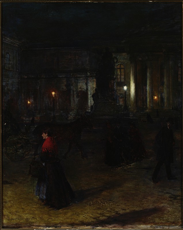 Aleksander Gierymski的《马克斯·约瑟夫普拉茨在慕尼黑的夜晚》