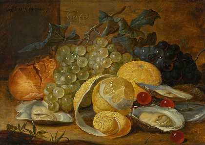 亚历山大·库塞曼的《柠檬、牡蛎和樱桃的静物》