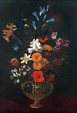 贾科莫·雷科（Giacomo Recco）的《桌子上装饰花瓶里的花》