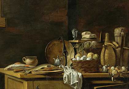 Nicolas Henri Jeaurat de Bertry的《厨房餐桌静物》