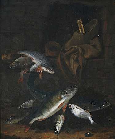 雅各布·吉利格（Jacob Gillig）的《鱼和梭子鱼在墙上的静物》（Fish still life with pike and bream at a wall）