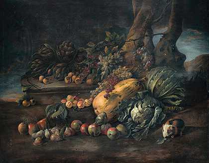 安吉洛·玛丽亚·罗西（Angelo Maria Rossi）的《森林地板上的蔬菜静物》