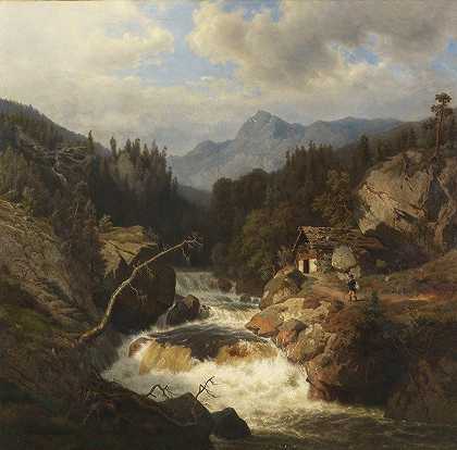 莱昂哈德·劳什（Leonhard Rausch）《雷霆河上猎人的山景》
