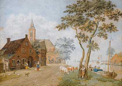 Hermanus Petrus Schouten的《宽阔河边的村庄》