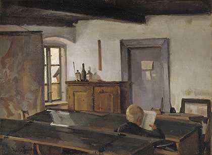 汉斯·史密斯（Hans Smidth）的《一个有读书男孩的教室》（A School Room With A Reading Boy）