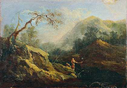Johann Christian Brand的《山地风景与垂钓者》