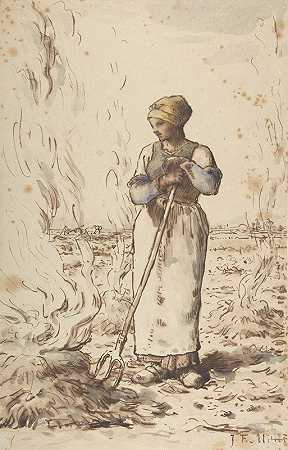 让-弗朗索瓦·米勒的《一个燃烧杂草的女人》