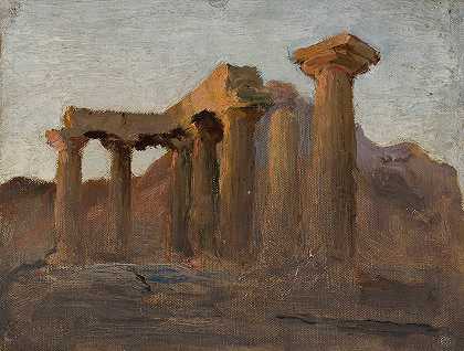 “日出时科林斯的阿波罗神庙。从扬·奇·格林斯基的希腊之旅