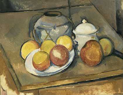 保罗·塞尚的《稻草花瓶、糖碗和苹果》