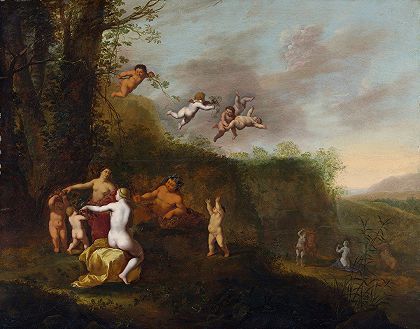 亚伯拉罕·范·库伦博奇的《风景中的酒神与睡莲》