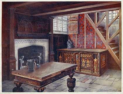 “镶嵌式无胸，雕刻”绘图“桌子，雕刻烟囱，埃德温·弗利最早的英国壁纸