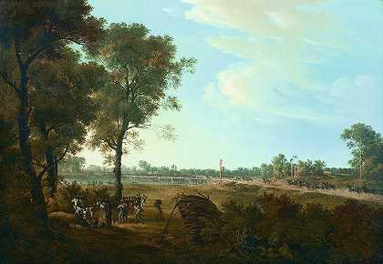 “拿破仑战争的场景约瑟夫·瑞贝尔的《洛保桥头的开始》