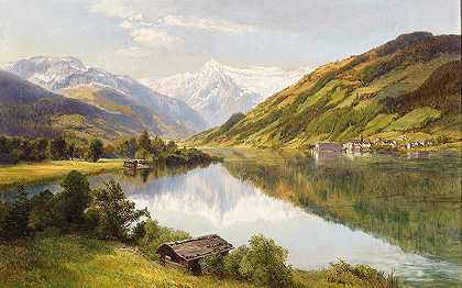 Konrad Petrides的《Zell am See与Kitzsteinhorn Mountai的景色》
