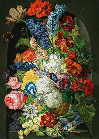 塞巴斯蒂安·韦格迈尔的《蝴蝶和蓝山雀的花》