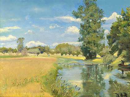 汉斯·安徒森·布伦德基尔德《河流穿越丰收风景，夏天》