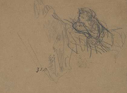 让-弗朗索瓦·米勒的《躺在肘部的年轻男孩，仰慕牧羊女》