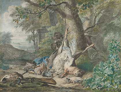 Wybrand Hendriks的《在森林中狩猎静物》