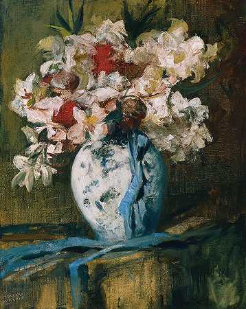 安东·穆勒·维钦的《白色花瓶中的玫瑰束》