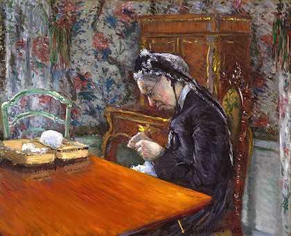 Gustave Caillebotte的《Boissière女士针织》
