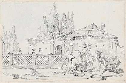 约瑟夫·玛丽·维恩的《花园墙上的房子和树木》