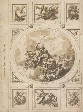 詹姆斯·桑希尔爵士的《艾迪斯科姆的天花板设计巴克斯和阿里阿德涅》