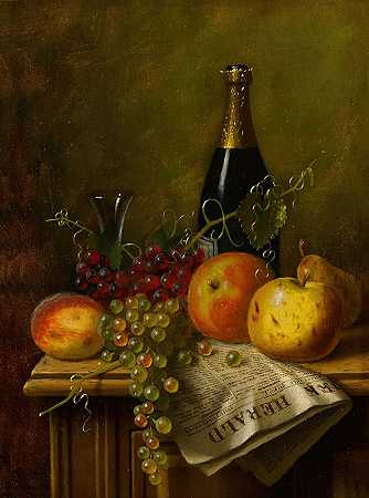 威廉·迈克尔·哈内特的《水果、香槟瓶和报纸的静物》