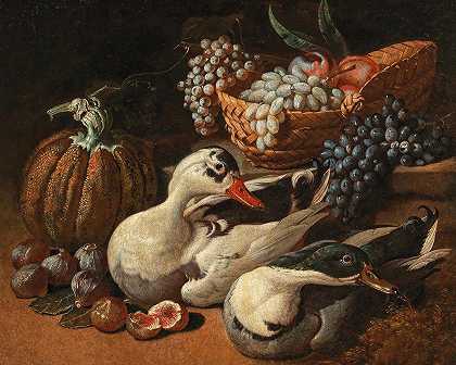 雅各布·范·德·科克霍温的《一对鸭子的水果静物》