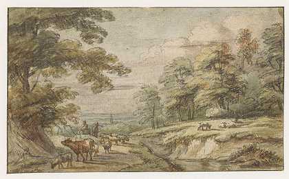 卢卡斯·范·乌登（Lucas van Uden）的《群羊牛群的丘陵风景》
