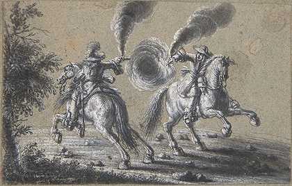 海因里希·维尔德米勒的《两个骑手互相射击》