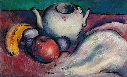 托马斯·哈特·本顿的《茶壶与水果的静物》
