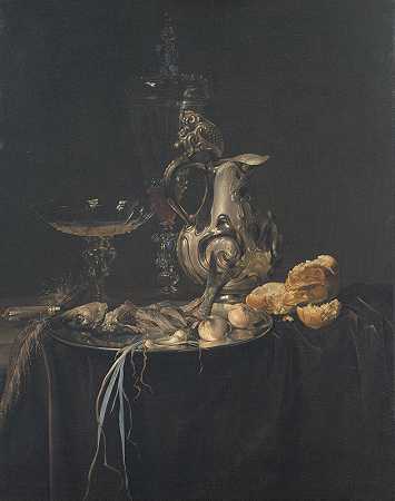 威廉·范·艾尔斯特的《静物：早餐片与银罐》