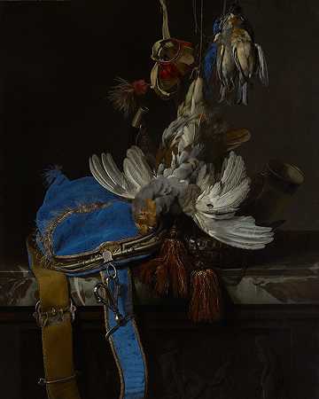 Willem van Aelst的《在大理石壁上用天鹅绒袋狩猎静物》