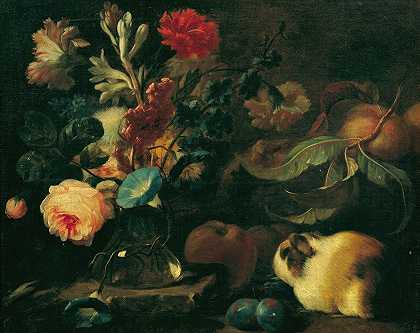 弗兰茨·维尔纳·冯·塔姆的《豚鼠、鲜花和水果的静物》
