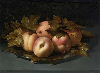 潘菲洛·努沃隆的《白蜡盘上的桃子静物》