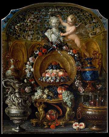 皮埃尔·尼古拉斯·惠利奥特的《金银器皿、水果和鲜花的静物》